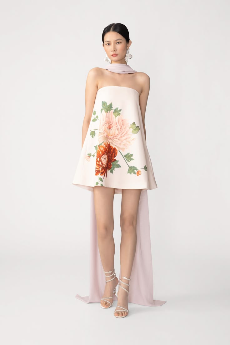 Sau Lee Ruby Satin Strapless Mini Dress With Scarf - Blush Pink
