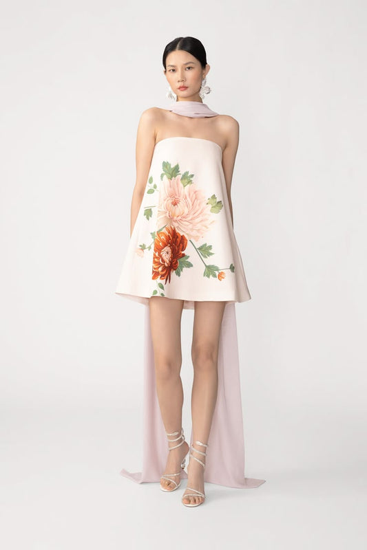 Sau Lee Ruby Satin Strapless Mini Dress With Scarf - Blush Pink
