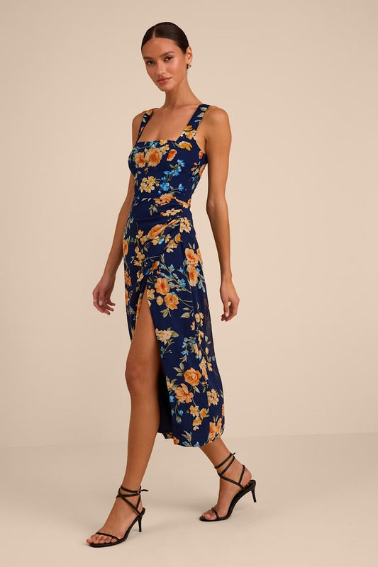 Lesina Floral Midi Dress in Navy