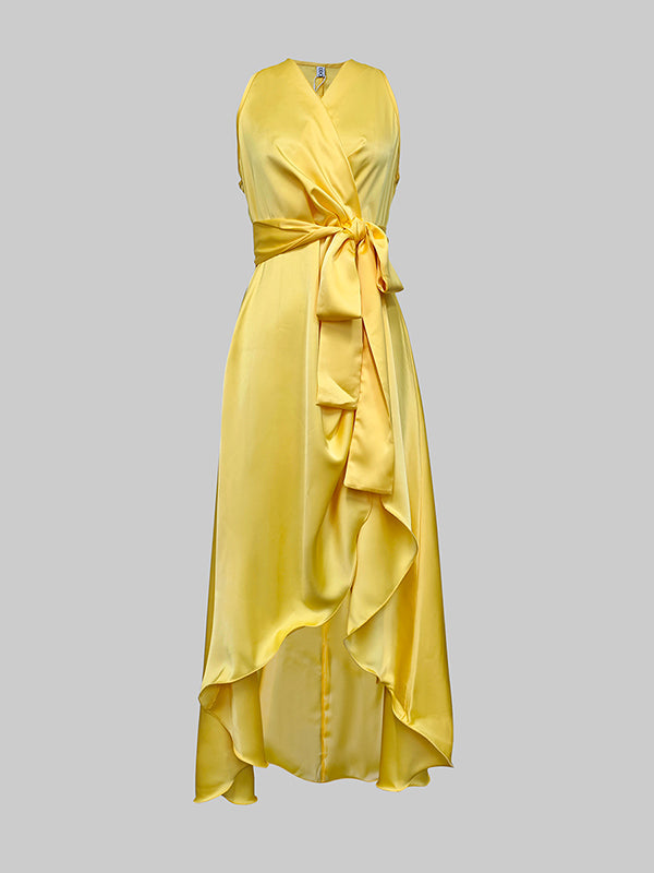 FUCHSIA Margot High-Low Ruffle Maxi Dress