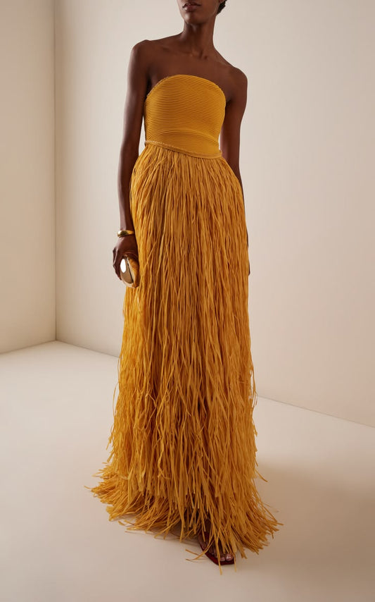 Florentia Raffia Fringe Maxi Dress