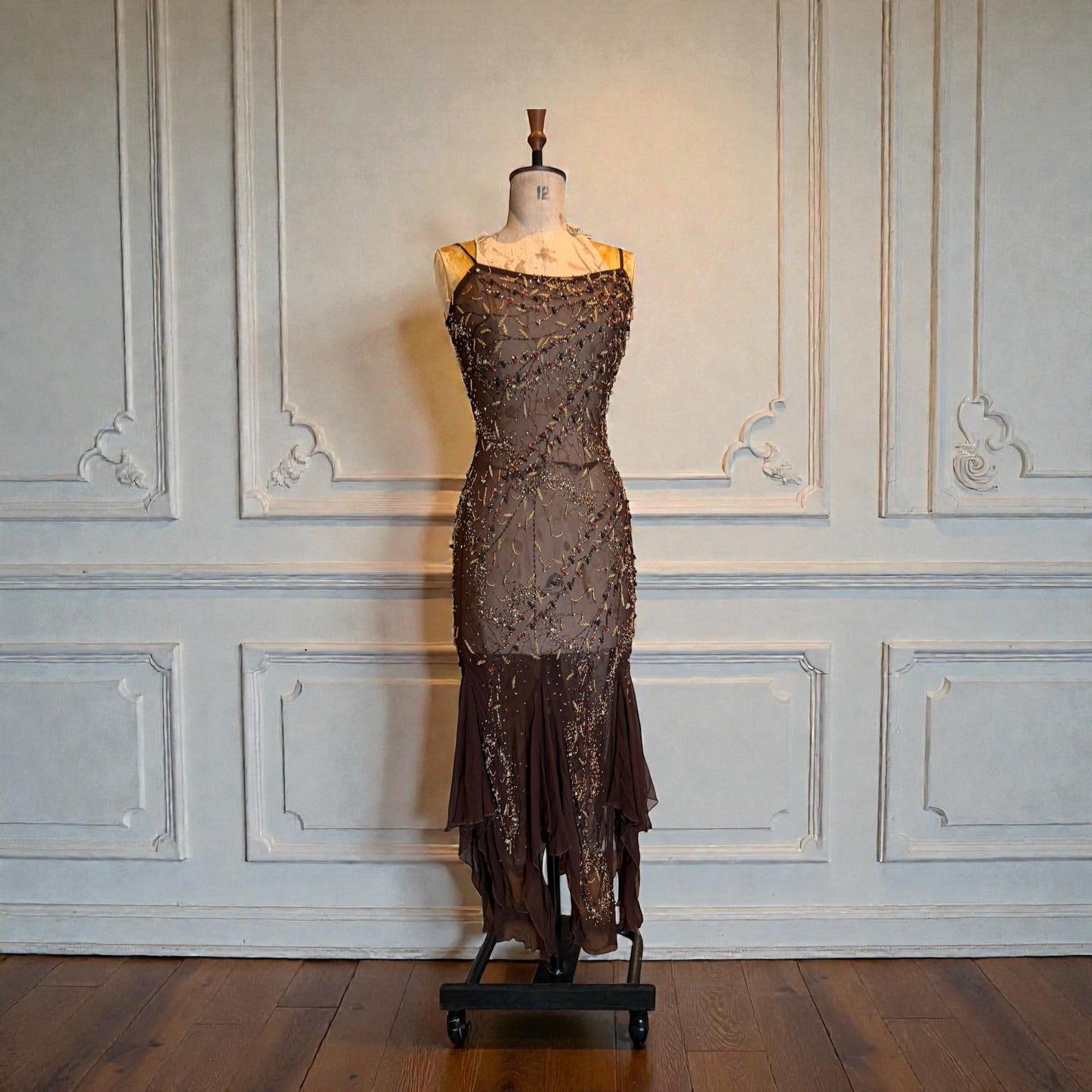 Tory Beaded Chiffon Handkerchief Dress