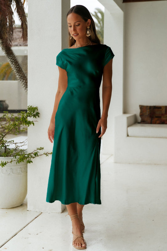 Margot Crepe Maxi Dress in Forest Green