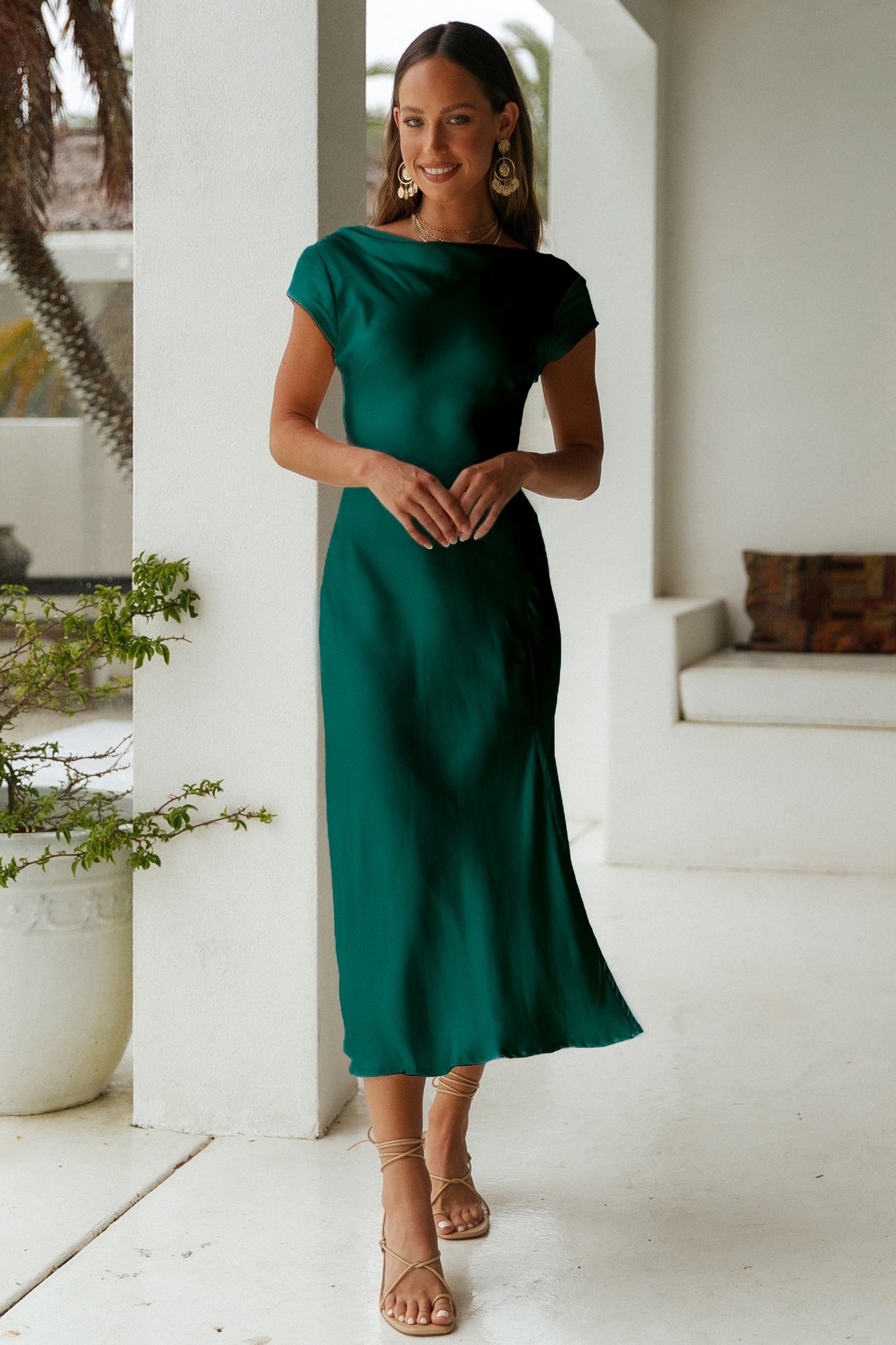 Margot Crepe Maxi Dress in Forest Green