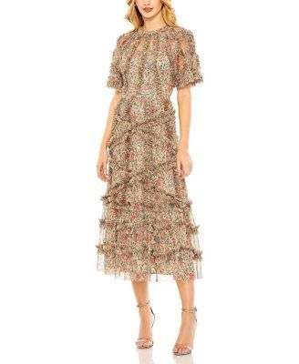 Margot Floral Mesh Dress with Flutter Sleeves