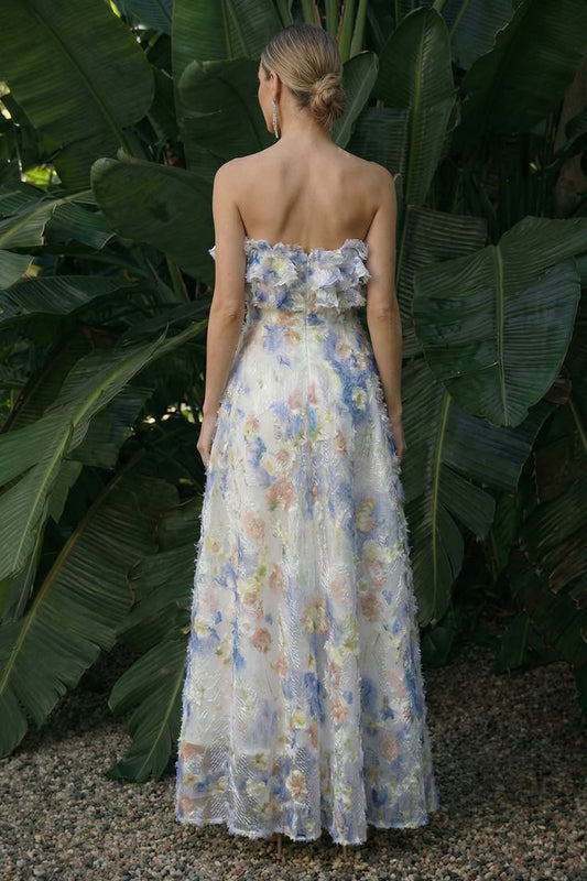 Light Blue Maxi A Line Ruffled Floral Wedding Guest Dress - Light Blue / custom