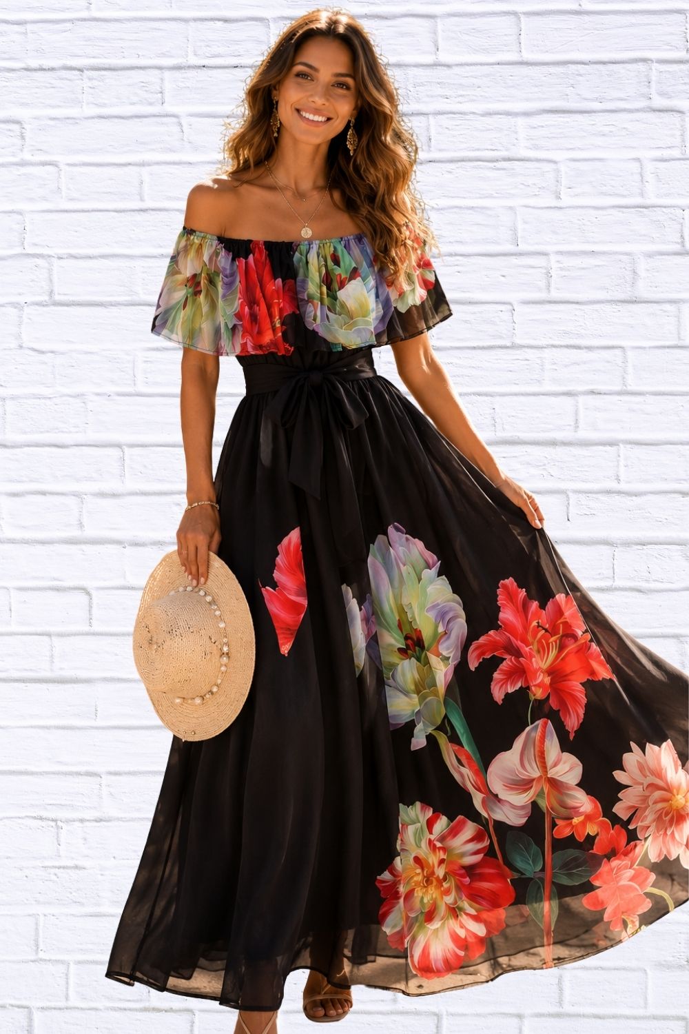 Purple Violet Floral Off-Shoulder Dress