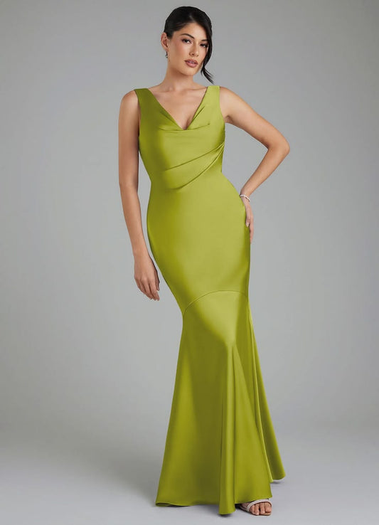 Margot Stretch Satin Mermaid Dress in Lemongrass