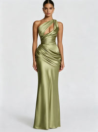 Shoulder Satin Maxi Dress in Light Olive