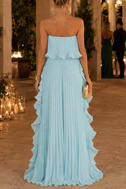 Fuchsia Margot Pleated Strapless Maxi Dress