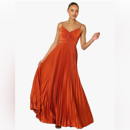 Naira Pleated Maxi Dress in Orange