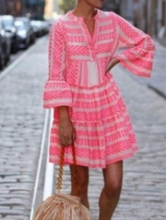 Ella Long Sleeve Dress in Vibrant Pink