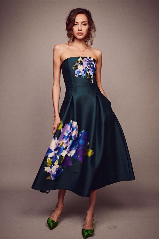 Shay Placement Ikat Dress in Forest Green