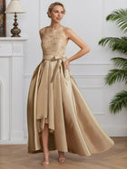 Cicinia Champagne Satin Lace A-Line Dress