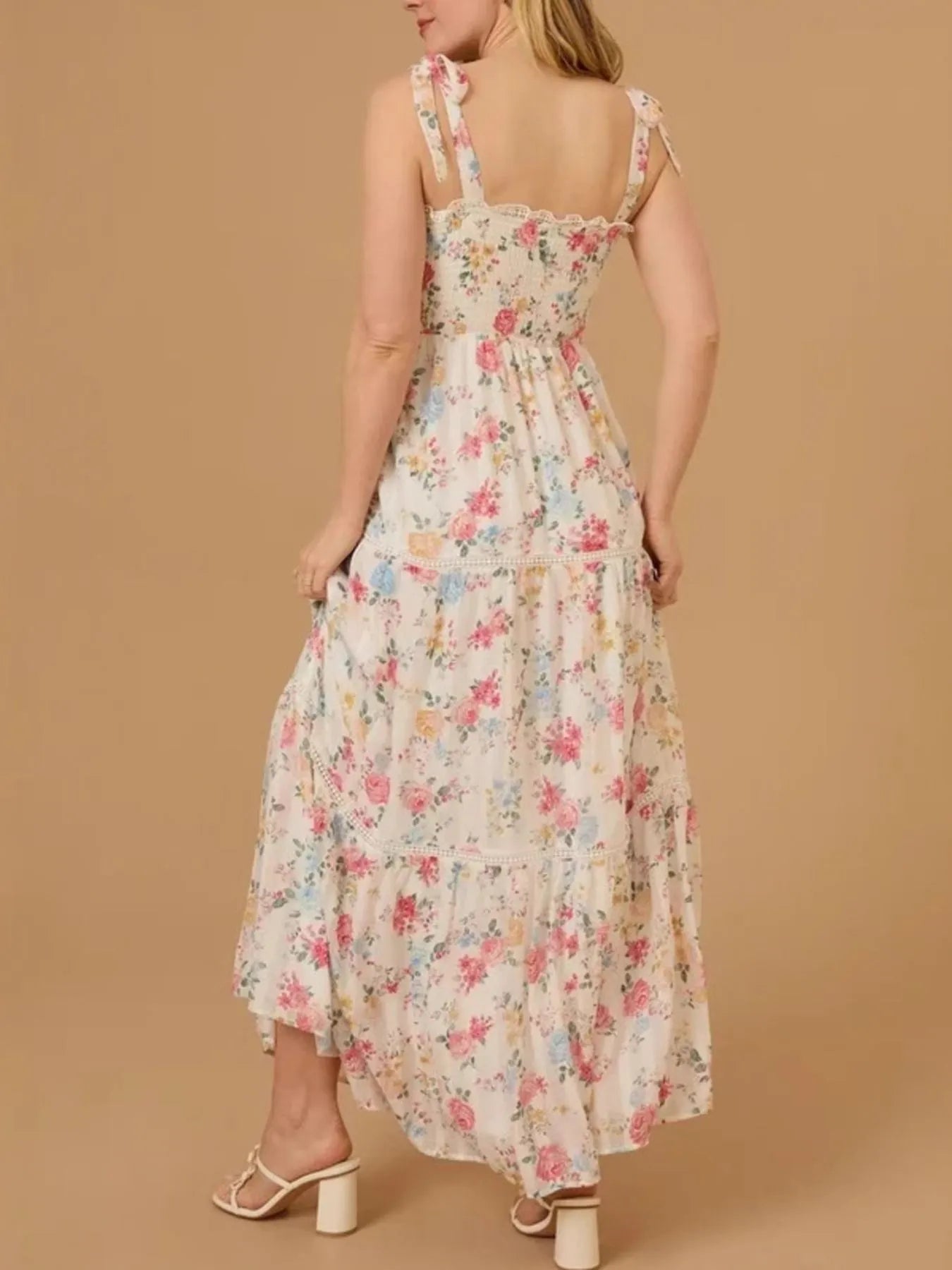 Cream Margot Floral Smocked Maxi Dress