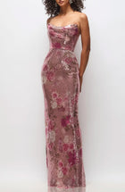 Cassandra Floral Sequin Strapless Gown