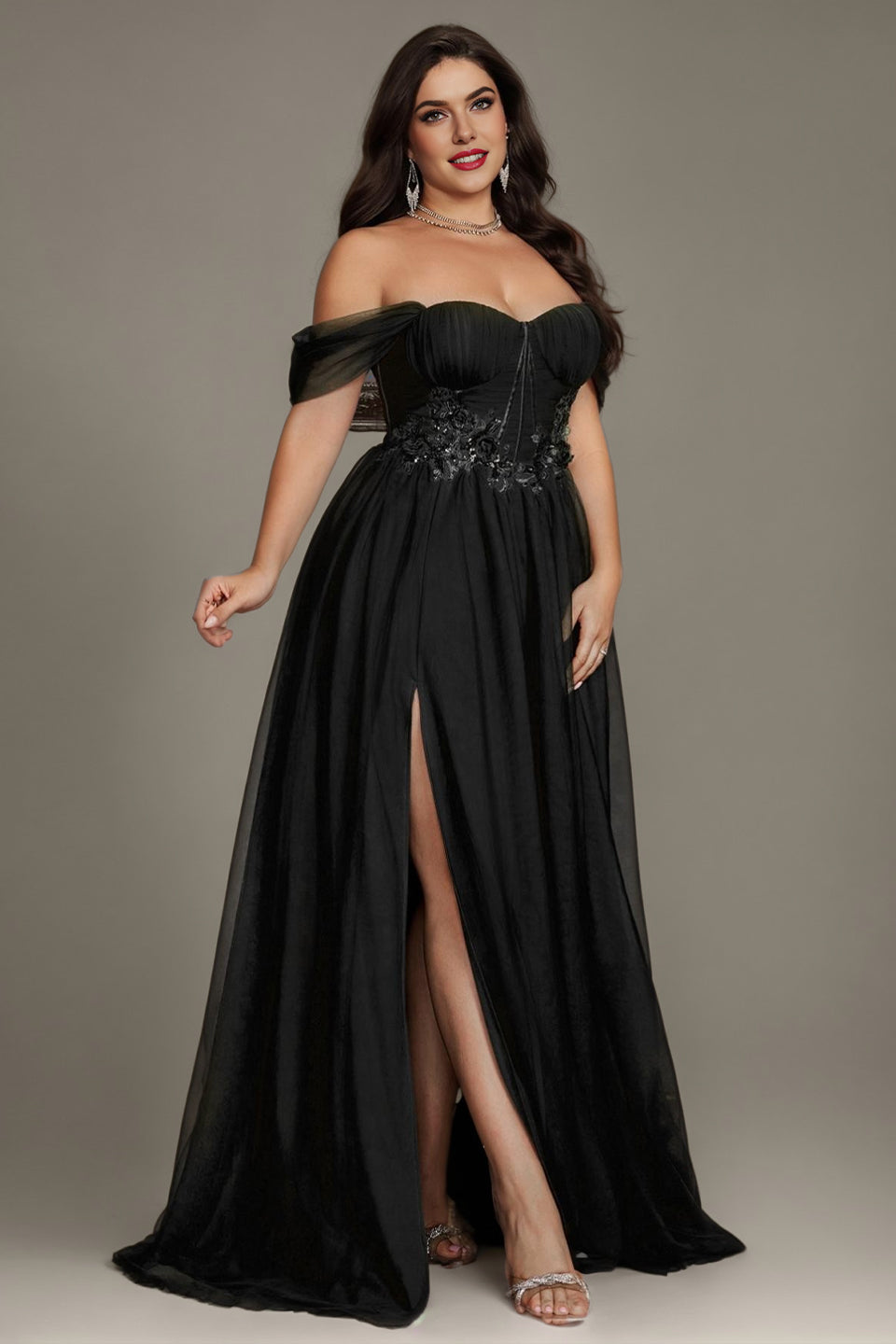 Black Curveins Plus Size Off-Shoulder Strapless Sleeveless Cinched-Waist Maxi Dress - 18-20/2X / Green