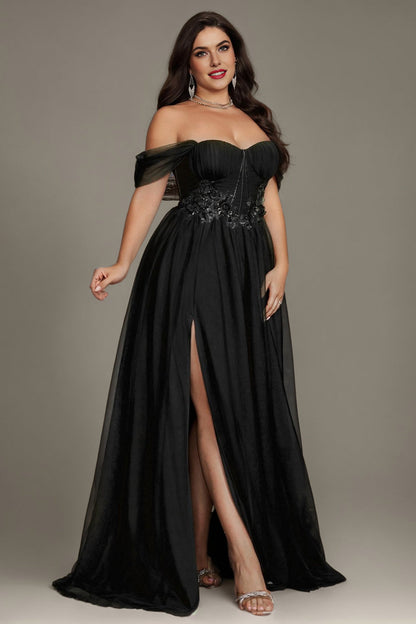 Black Curveins Plus Size Off-Shoulder Strapless Sleeveless Cinched-Waist Maxi Dress - 18-20/2X / Green