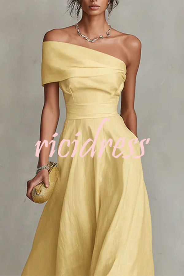 Yellow Margot One-Shoulder A-Line Midi Dress