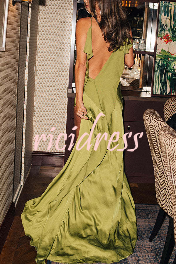 Green Vivienne Satin Cowl Neck Maxi Dress