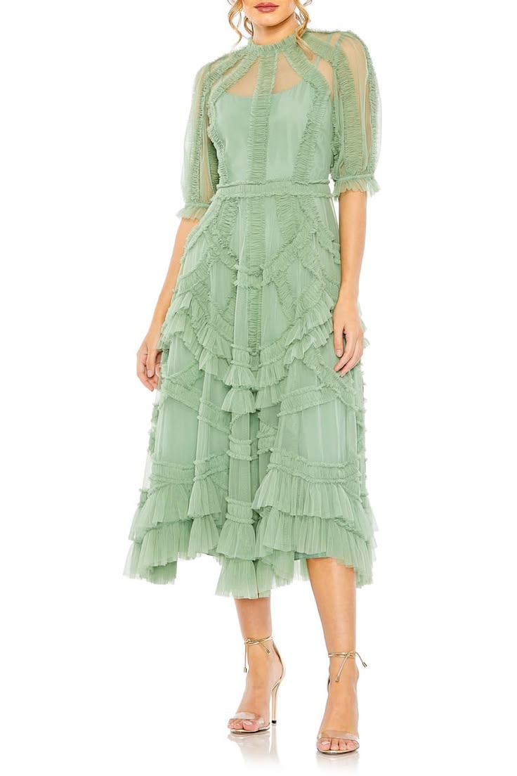 Margot Ruffle Tiered Dress with Puff Sleeves