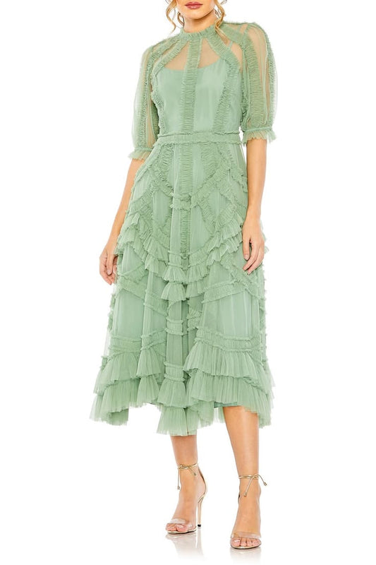 Margot Ruffle Tiered Dress with Puff Sleeves