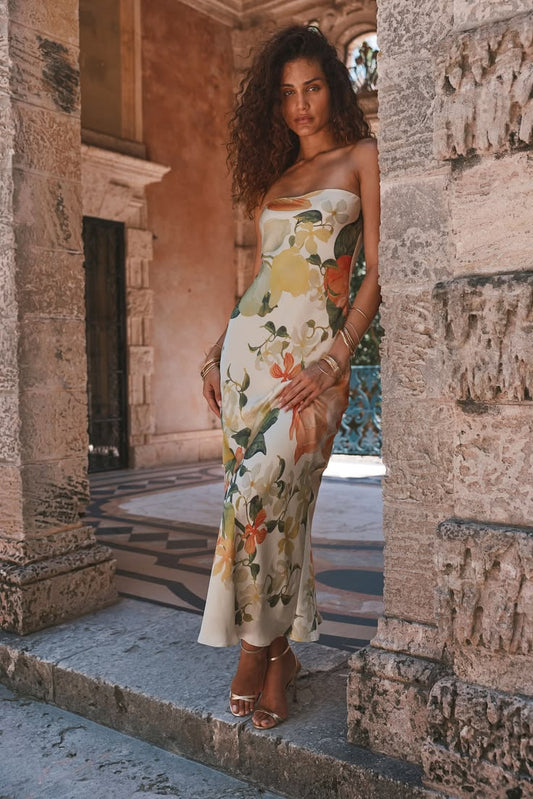 Camille Floral Strapless Maxi Dress