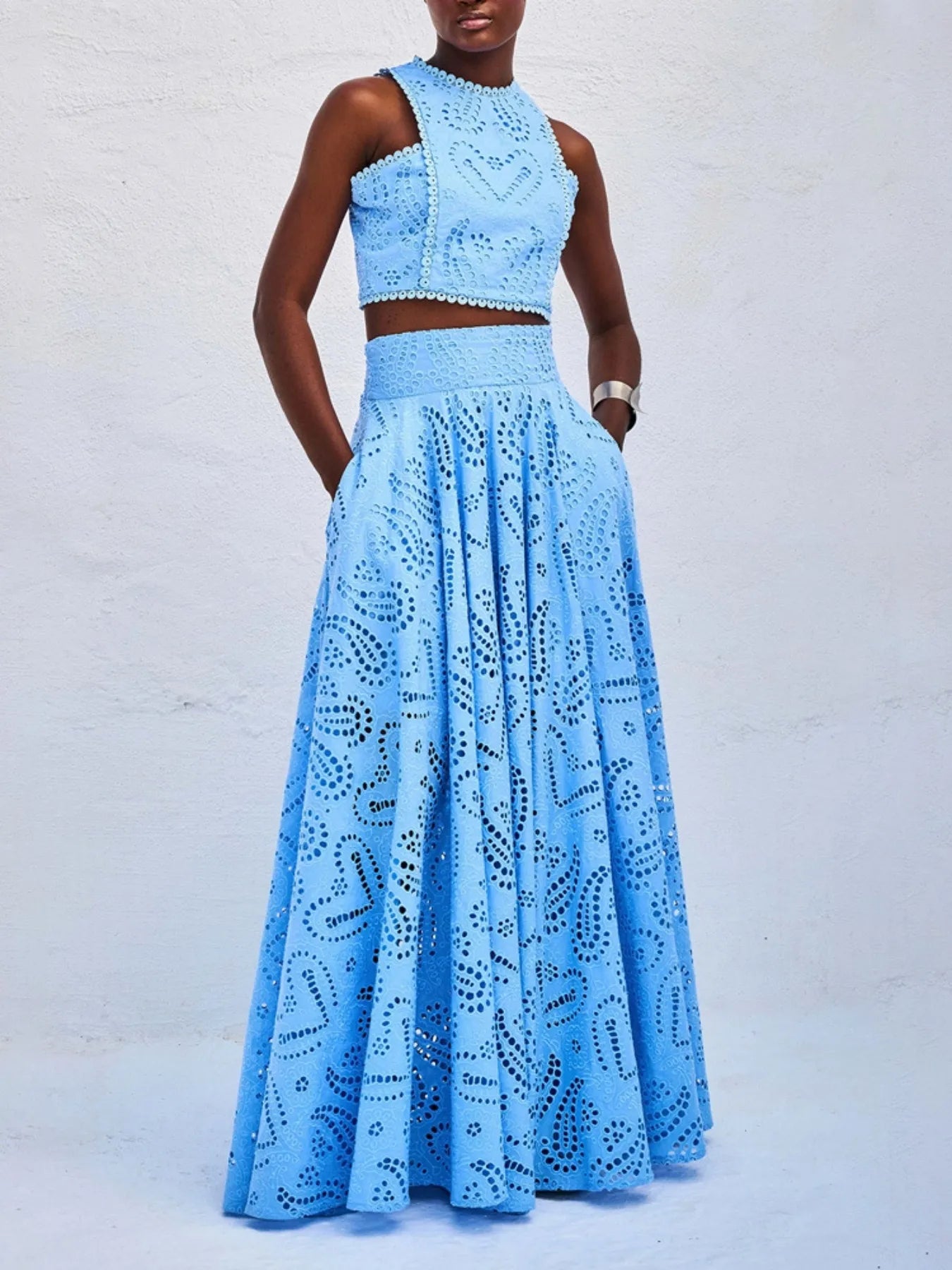 Yellow Margot Eyelet Lace Maxi Dress