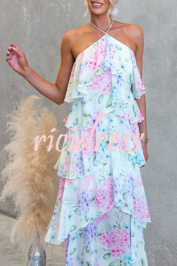 Pink Eden Chiffon Floral Maxi Dress