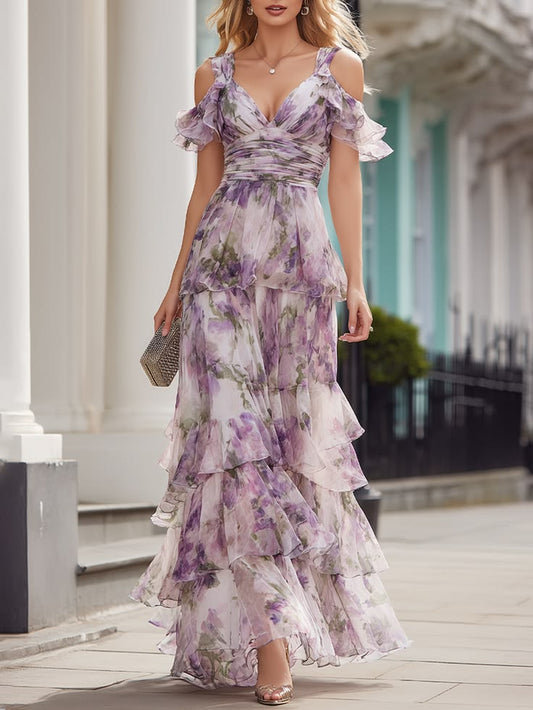 Arabella Cold Shoulder Tiered Maxi Dress
