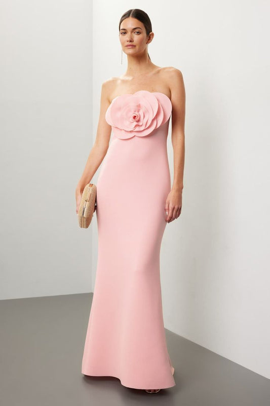 Rosette Scuba Strapless Gown