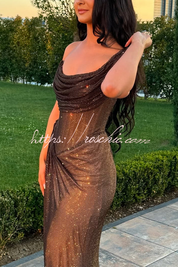 Black Vivienne Glitter One-Shoulder Maxi Dress