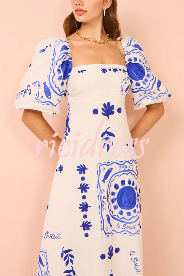 Blue Ophelia Linen Blend Maxi Dress