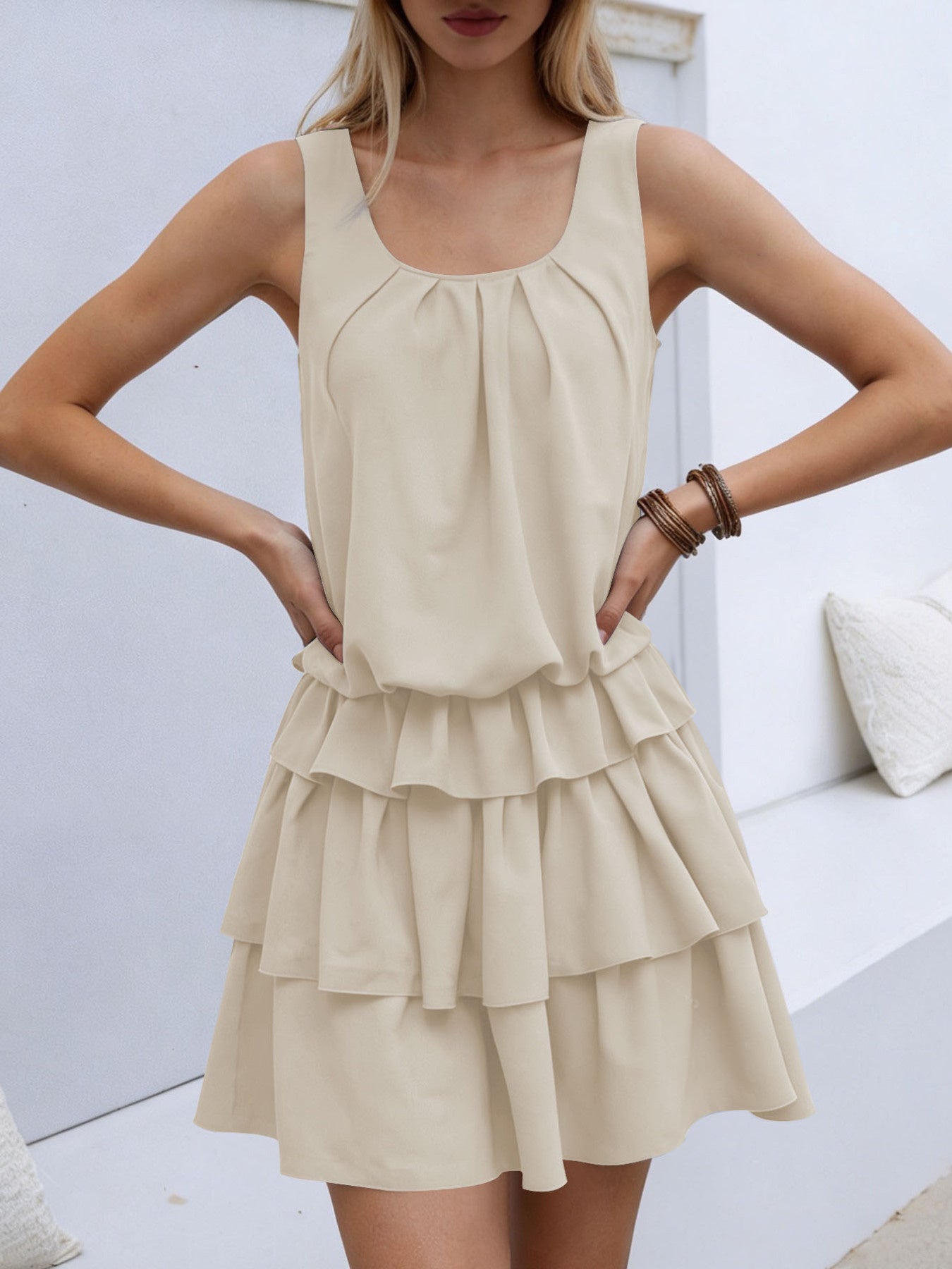 Light Blue Vivienne Ruffle Layered Mini Dress