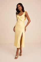 Lenny Pale Yellow Satin Midi Dress