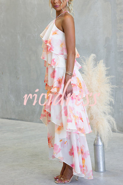 Blue Eden Chiffon Floral Maxi Dress