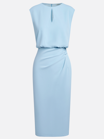 Navy Blue María Silk Midi Dress
