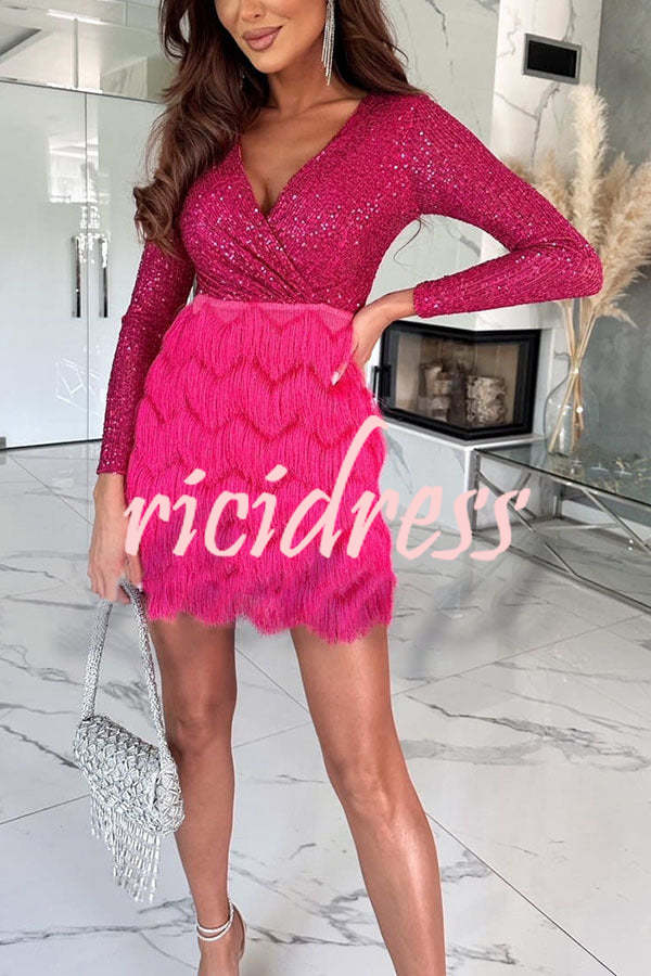 Green Vivienne Sequin Patchwork Mini Dress