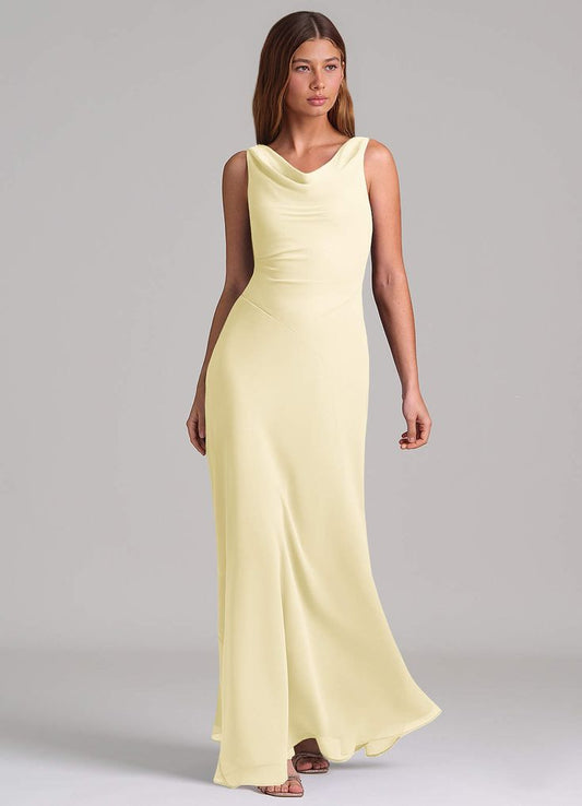 Arabella A-Line Chiffon Floor-Length Dress in Lemon Sorbet