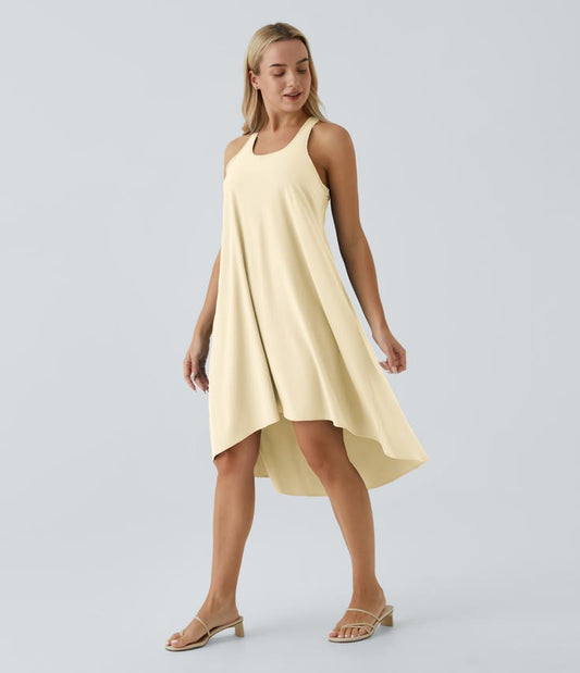Halara Breezeful™ RacerPocket High Low Flowy Midi Quick Dry Casual Dress Casual Dress - Afterglow - S slip dress beach d