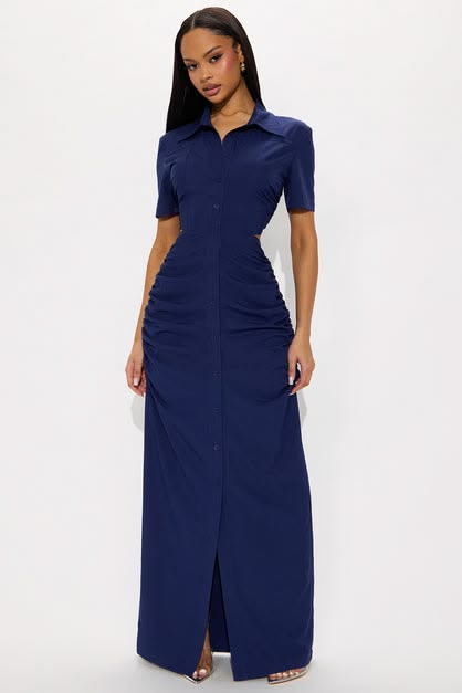 Jennifer Collared Maxi Dress - Navy | Fashion Nova