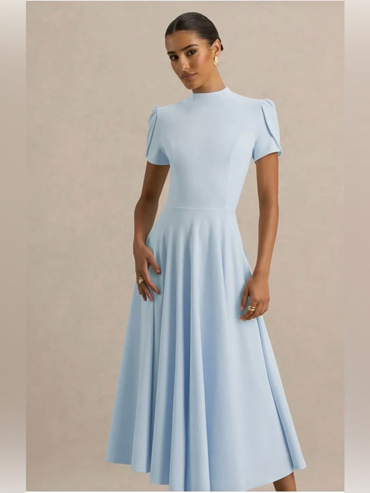 Vicky Baby Blue Fit-and-Flare Midi Dress