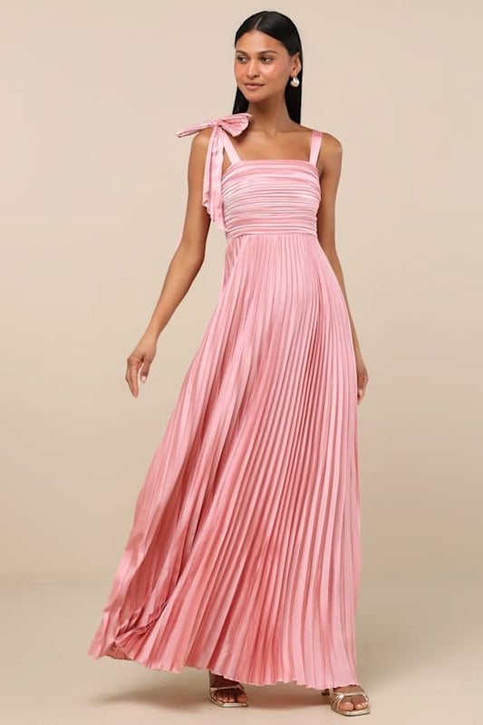 Arabella Pink Satin Maxi Dress