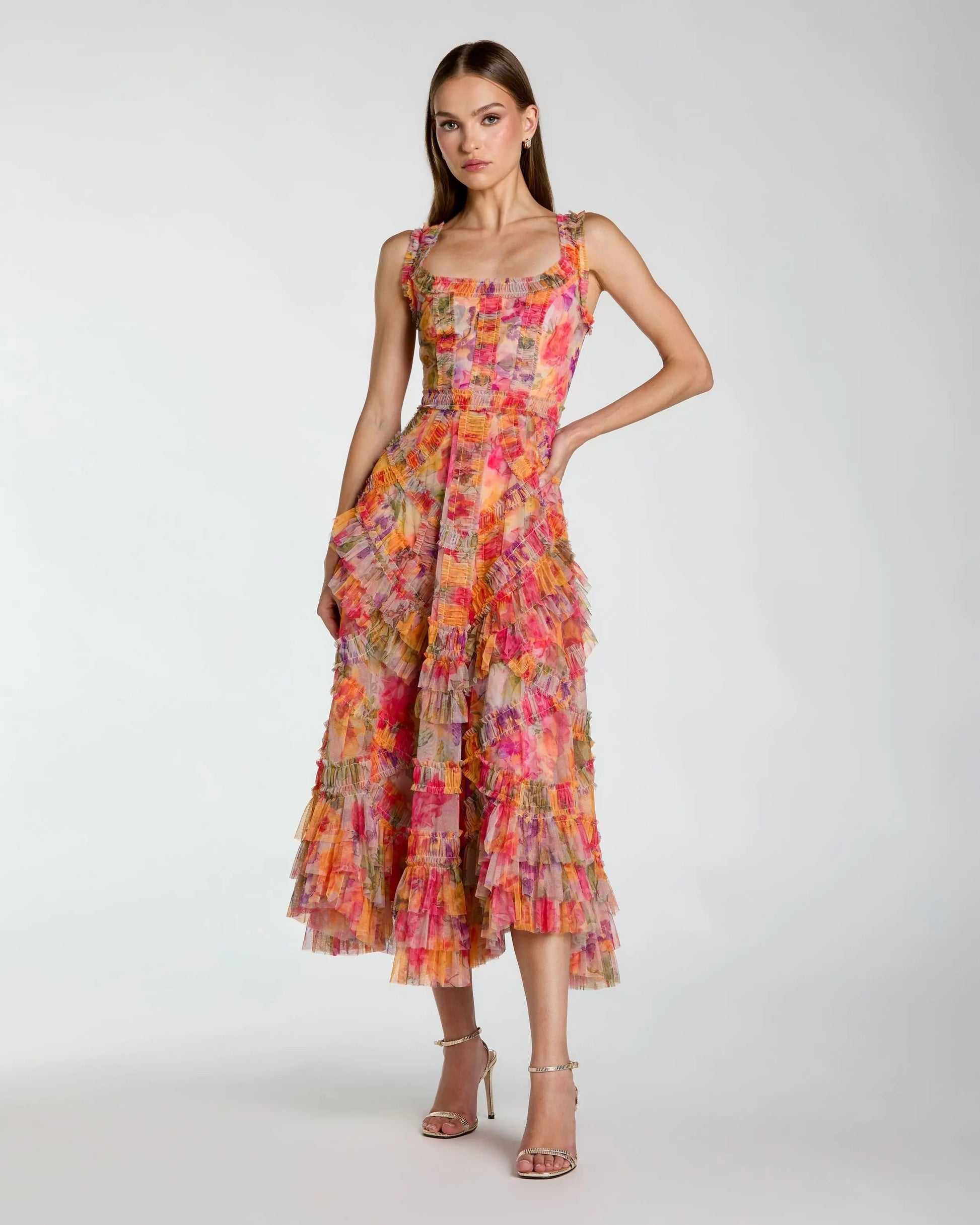 Line Ruffle Midi Dress Margot Floral Ruffle Midi Dress