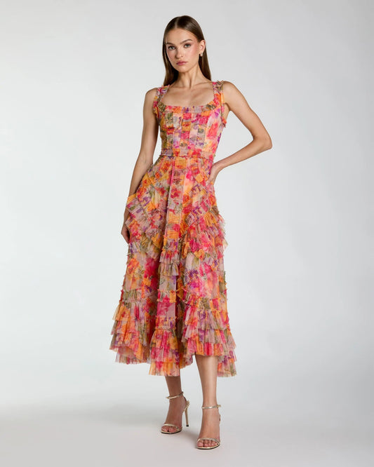 Line Ruffle Midi Dress Margot Floral Ruffle Midi Dress