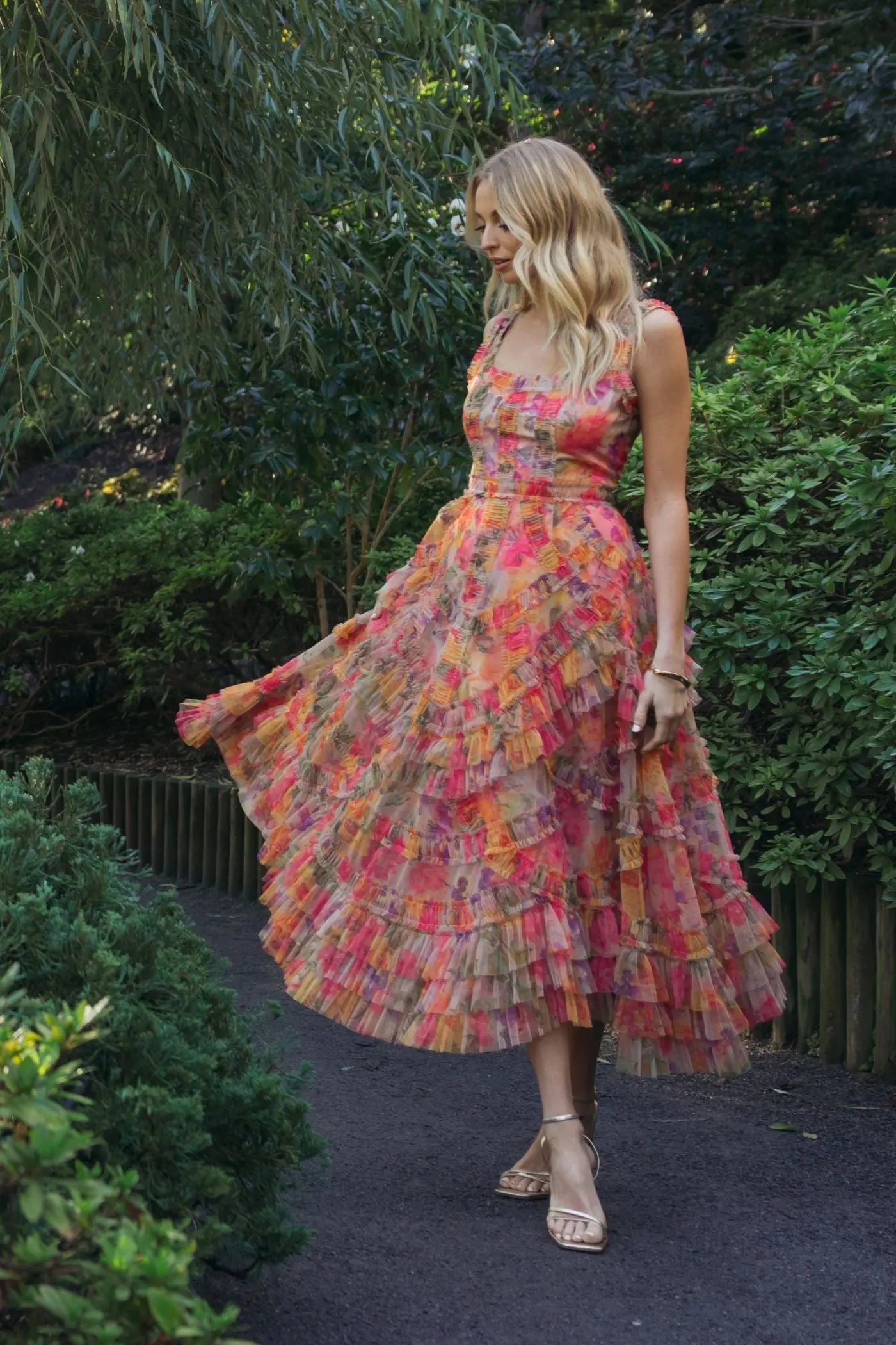 Line Ruffle Midi Dress Margot Floral Ruffle Midi Dress