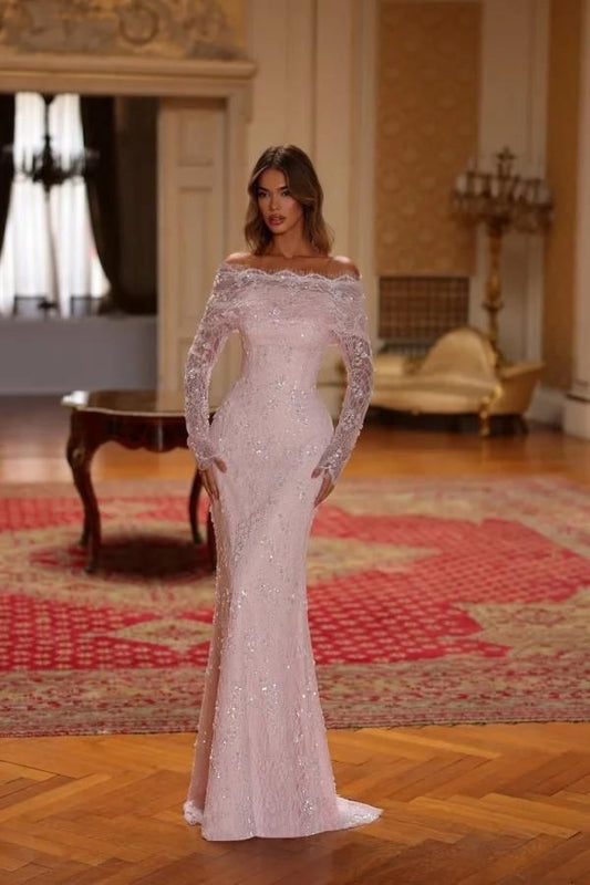 Oknass Off-The- Shoulder Sleeveless Long Mermaid Prom Dress With Lace And Sequins Same as Picture-US14