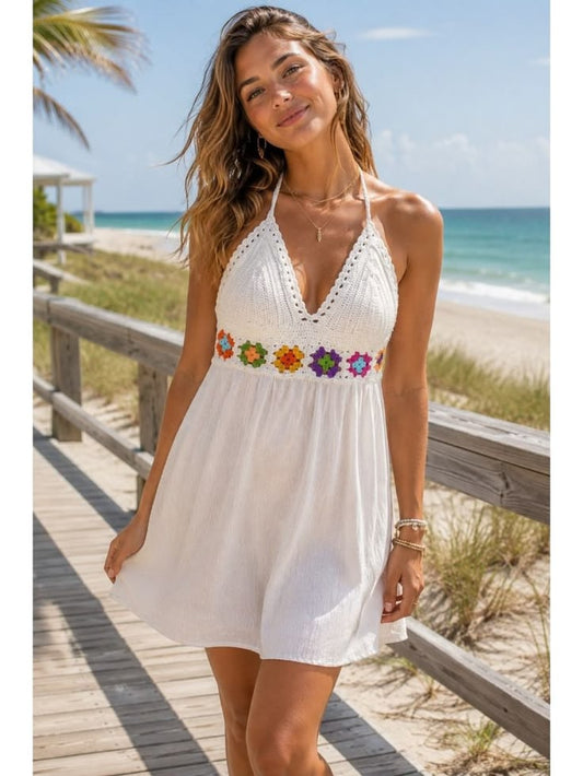 Beach By Exist Dresses | Beach By Exist Women's S/M Crochet Halter Dress Boho Festival Beach Cover Up | Color: Pink/Whit