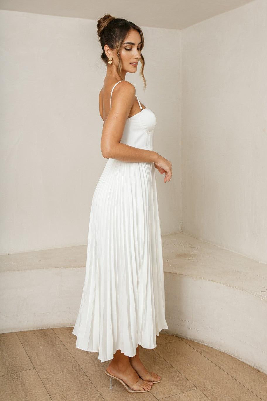 White Valentina Emerald Silk Dress