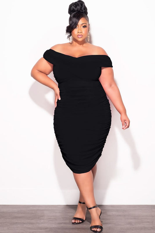 Final Sale Plus Size Sheer Midi Dress with Ruched Sides in Black